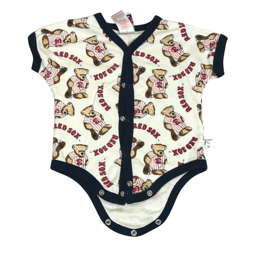 Majestic Boston Red Sox Baby Bodysuit 3-6 Months Cream Navy Bear MLB Cotton